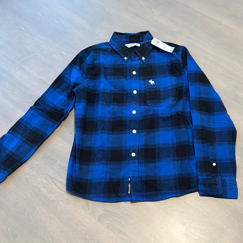 Blue Plaid Boys Flannel Shirt (13/14)